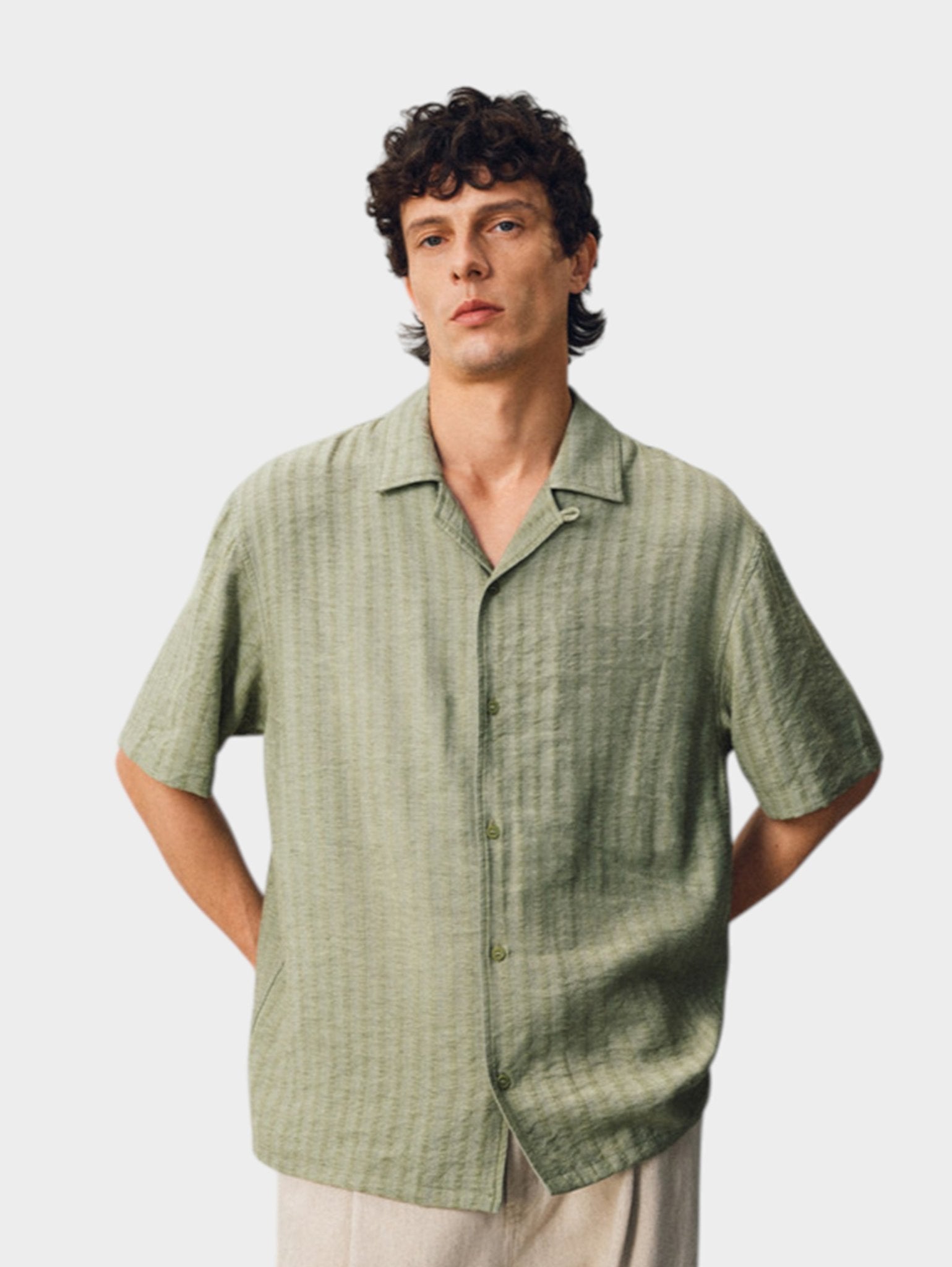Hemp Stripe Jacquard Camp Shirt - Somnad