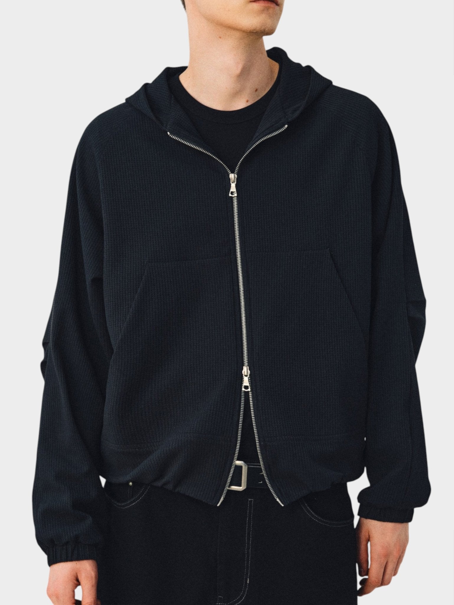 Waffle-Knit Zip-Up Hoodie - Somnad