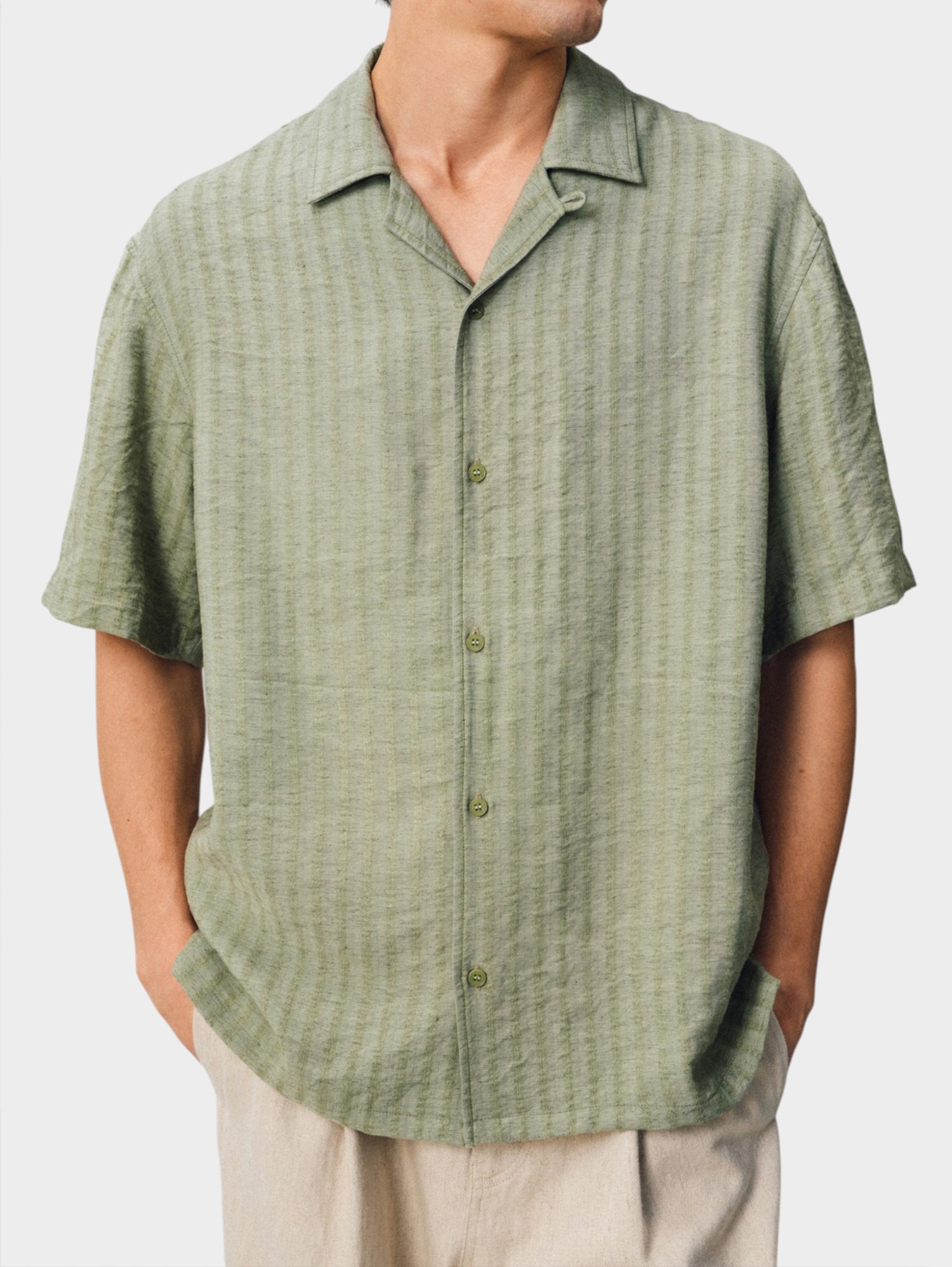Hemp Stripe Jacquard Camp Shirt