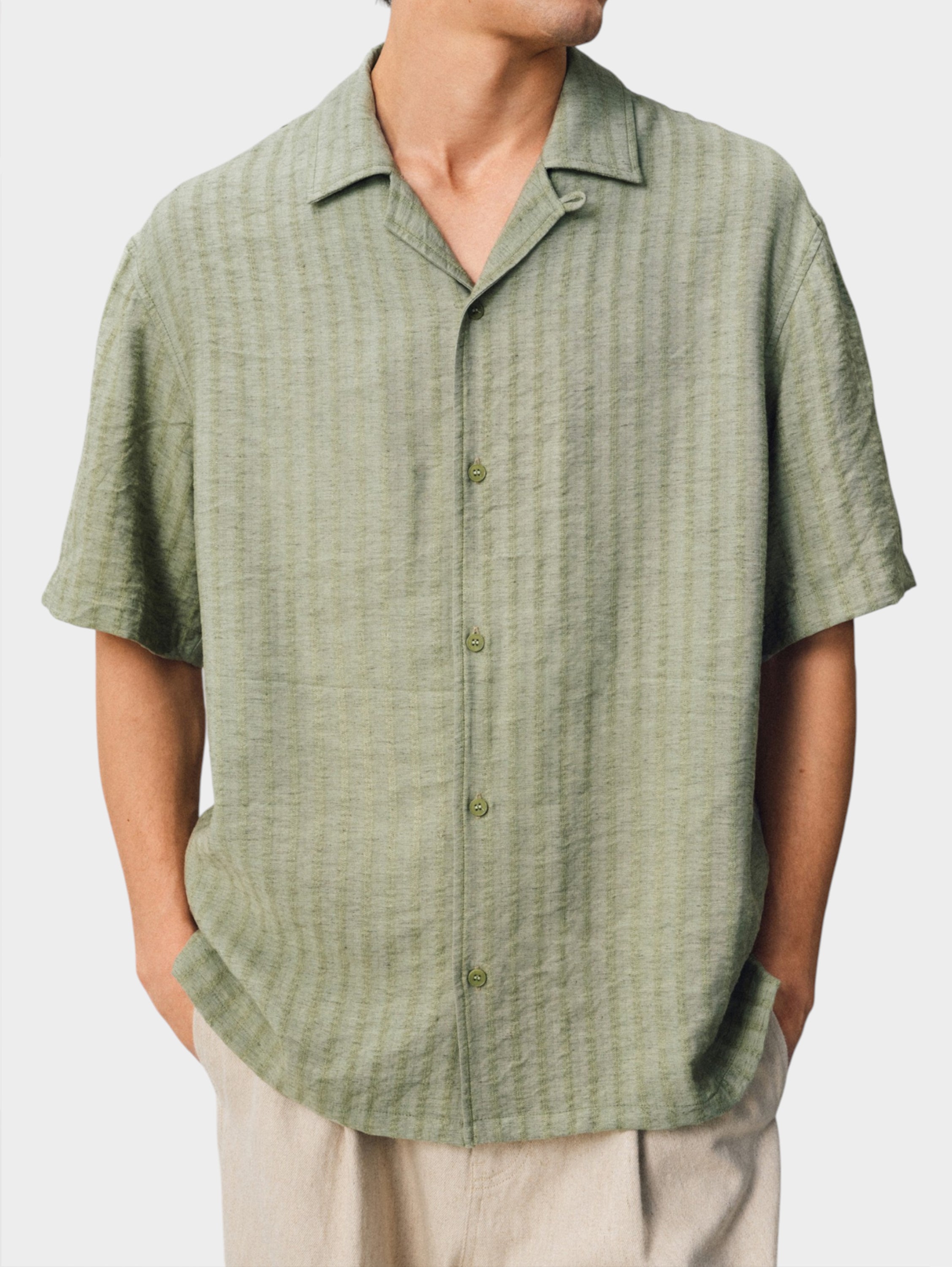 Hemp Stripe Jacquard Camp Shirt