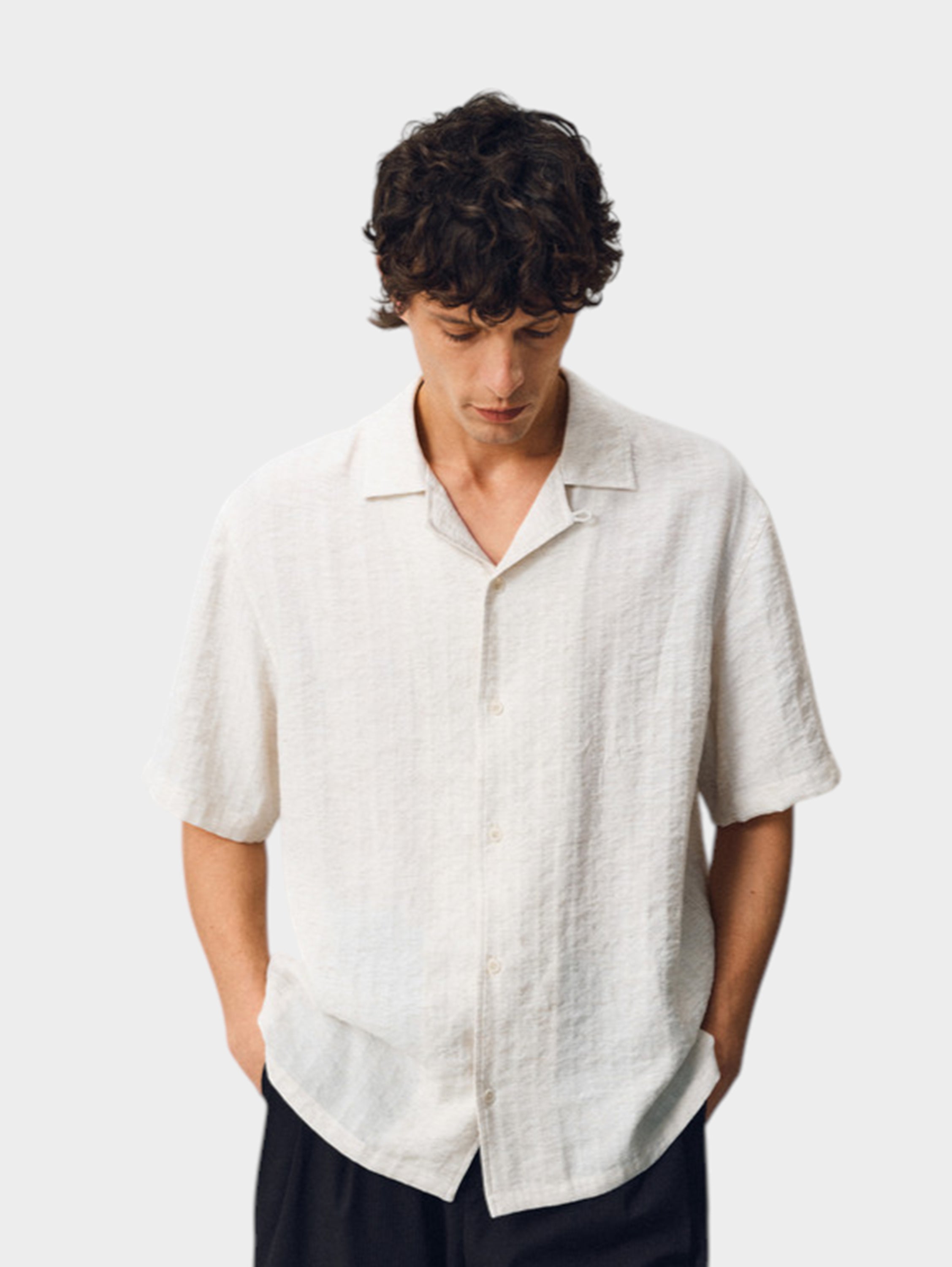 Hemp Stripe Jacquard Camp Shirt