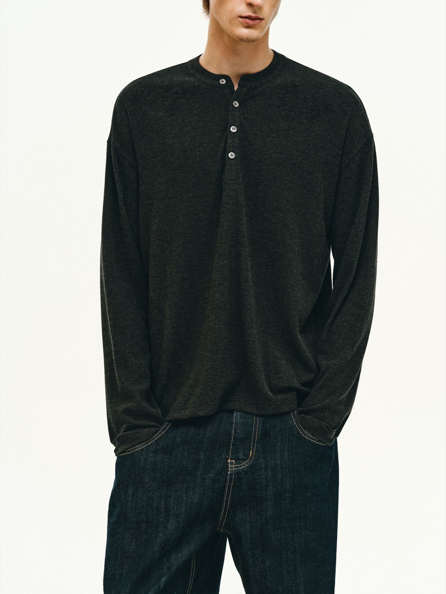 Cashmere-Acetate Henley Long-Sleeve Tee - Somnad