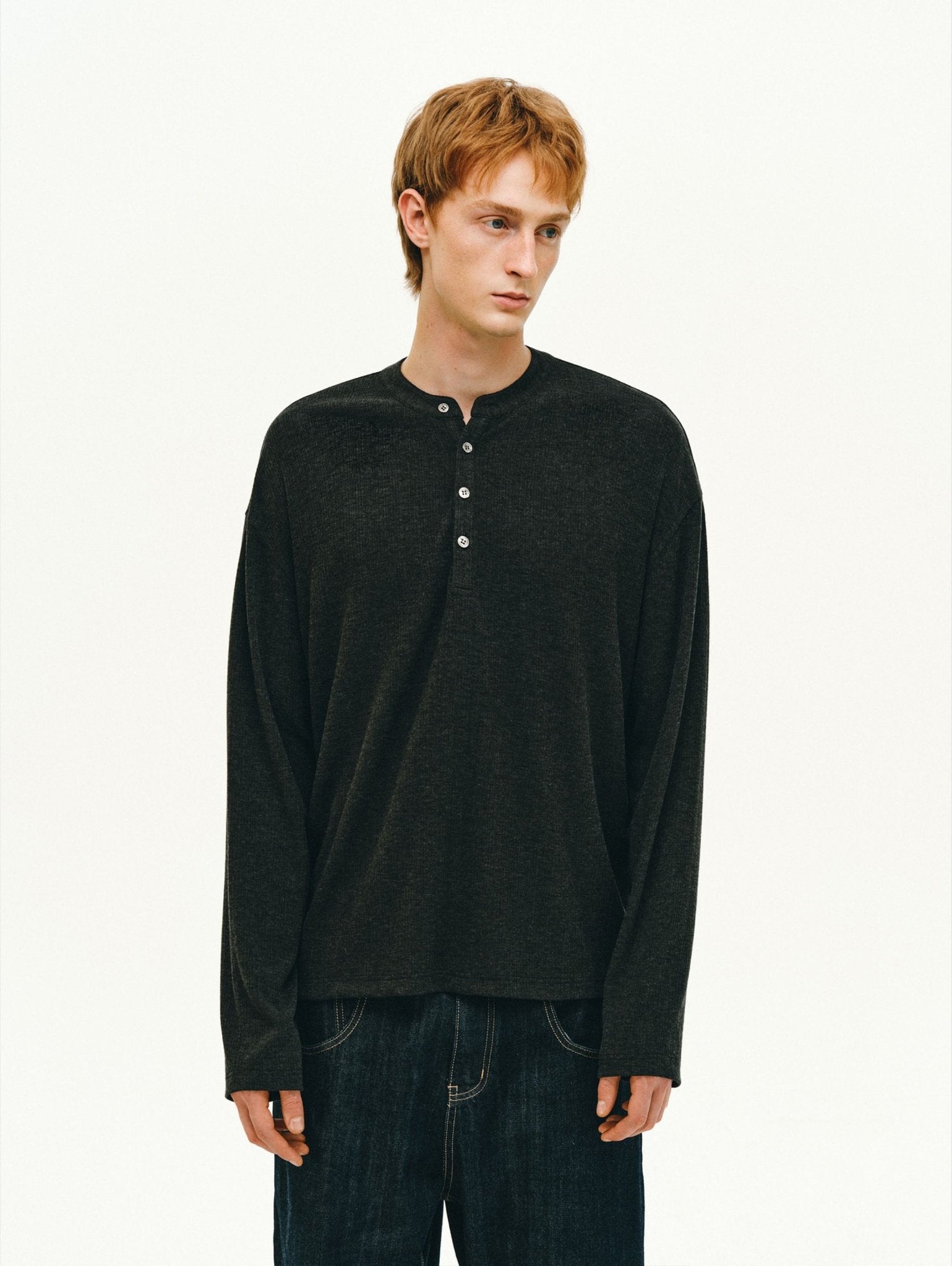 Cashmere-Acetate Henley Long-Sleeve Tee - Somnad