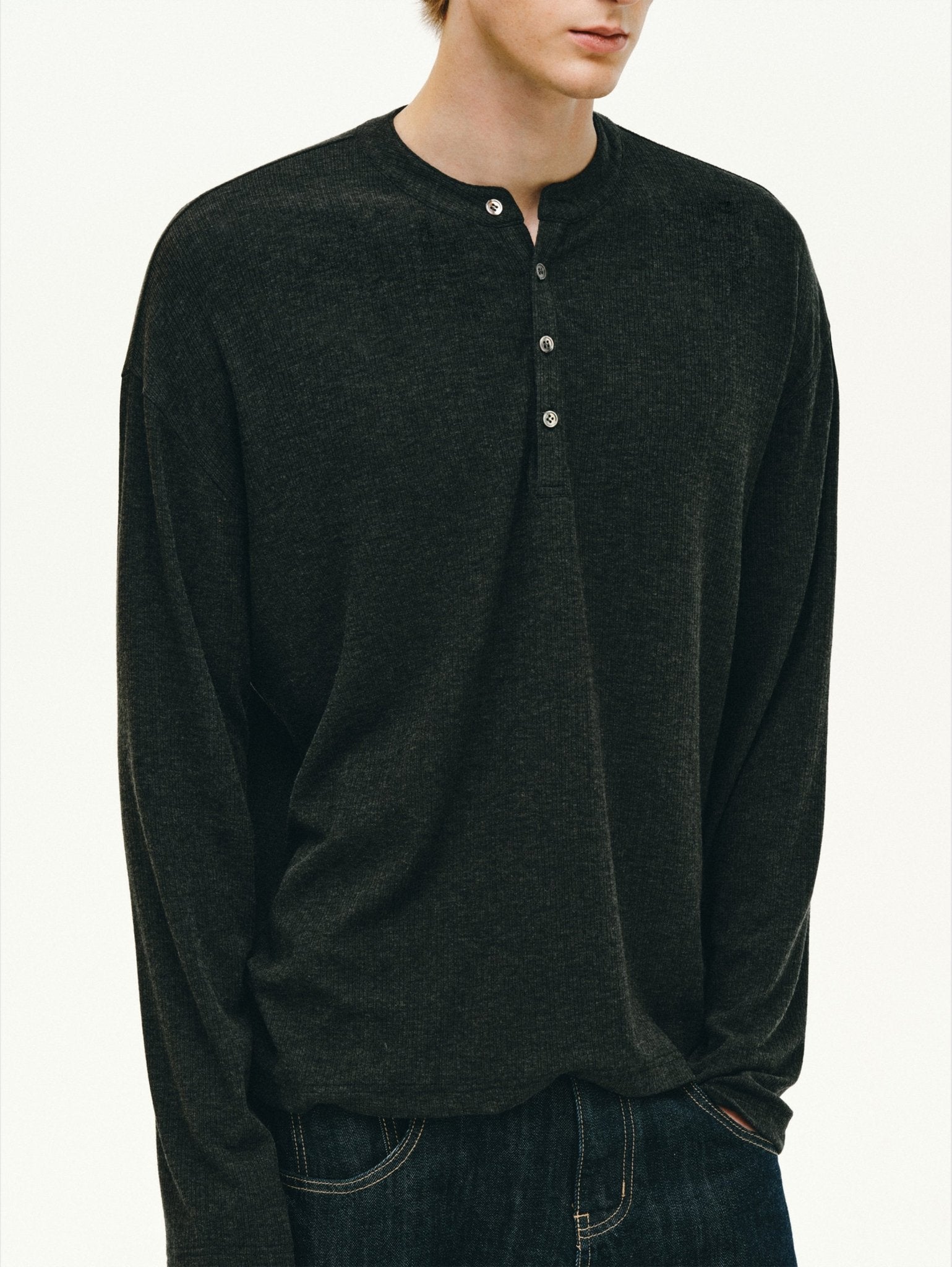 Cashmere-Acetate Henley Long-Sleeve Tee - Somnad