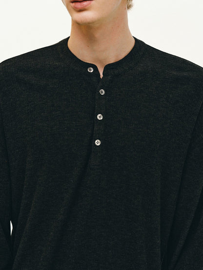 Cashmere-Acetate Henley Long-Sleeve Tee - Somnad