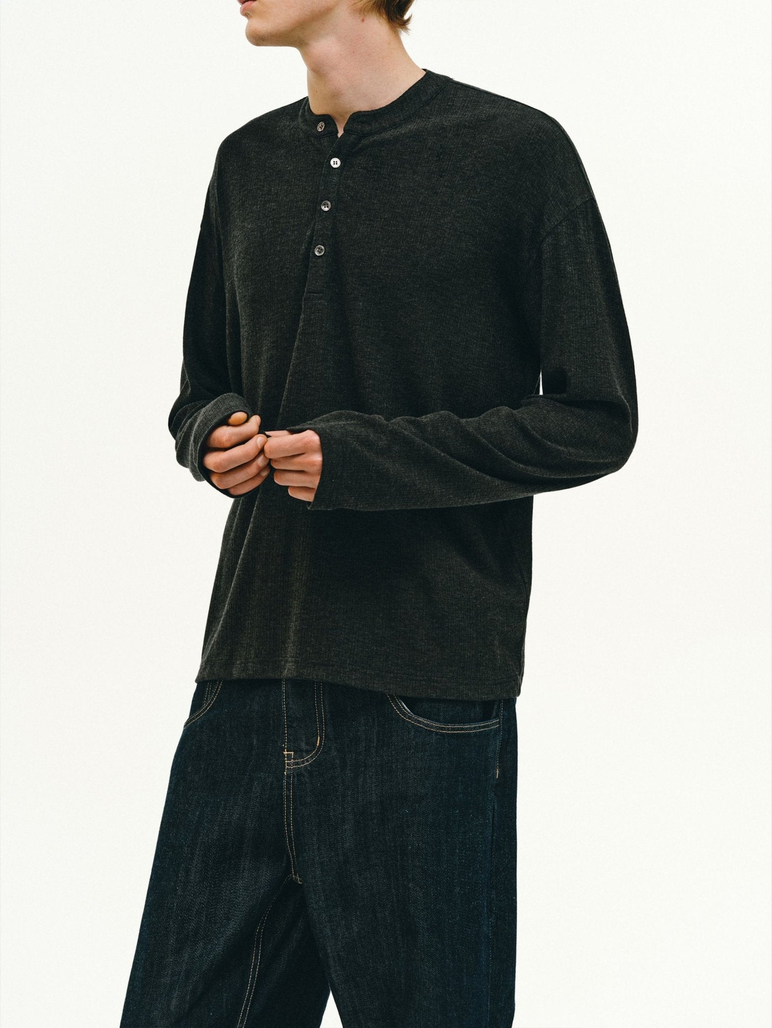 Cashmere-Acetate Henley Long-Sleeve Tee - Somnad