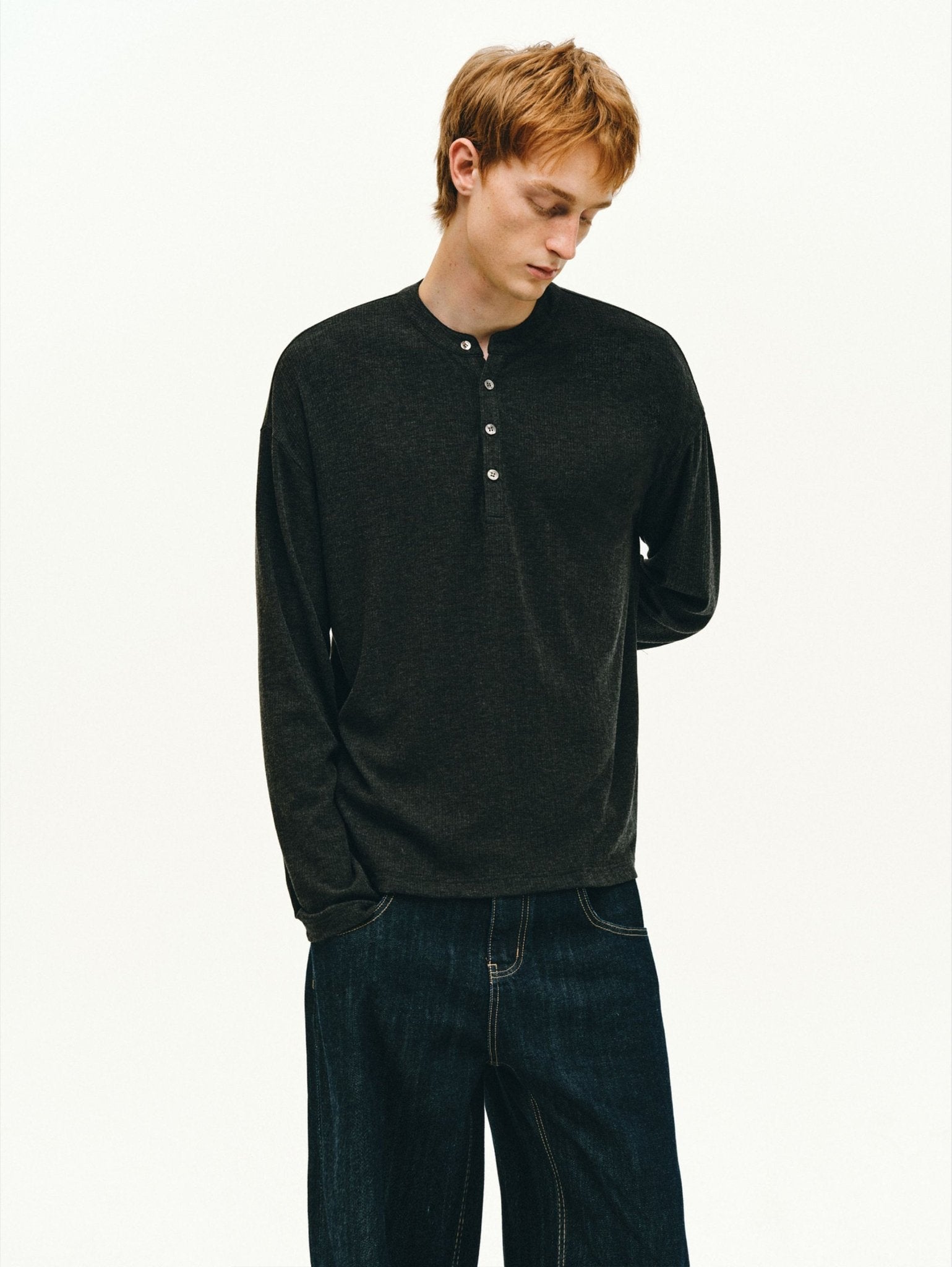 Cashmere-Acetate Henley Long-Sleeve Tee - Somnad