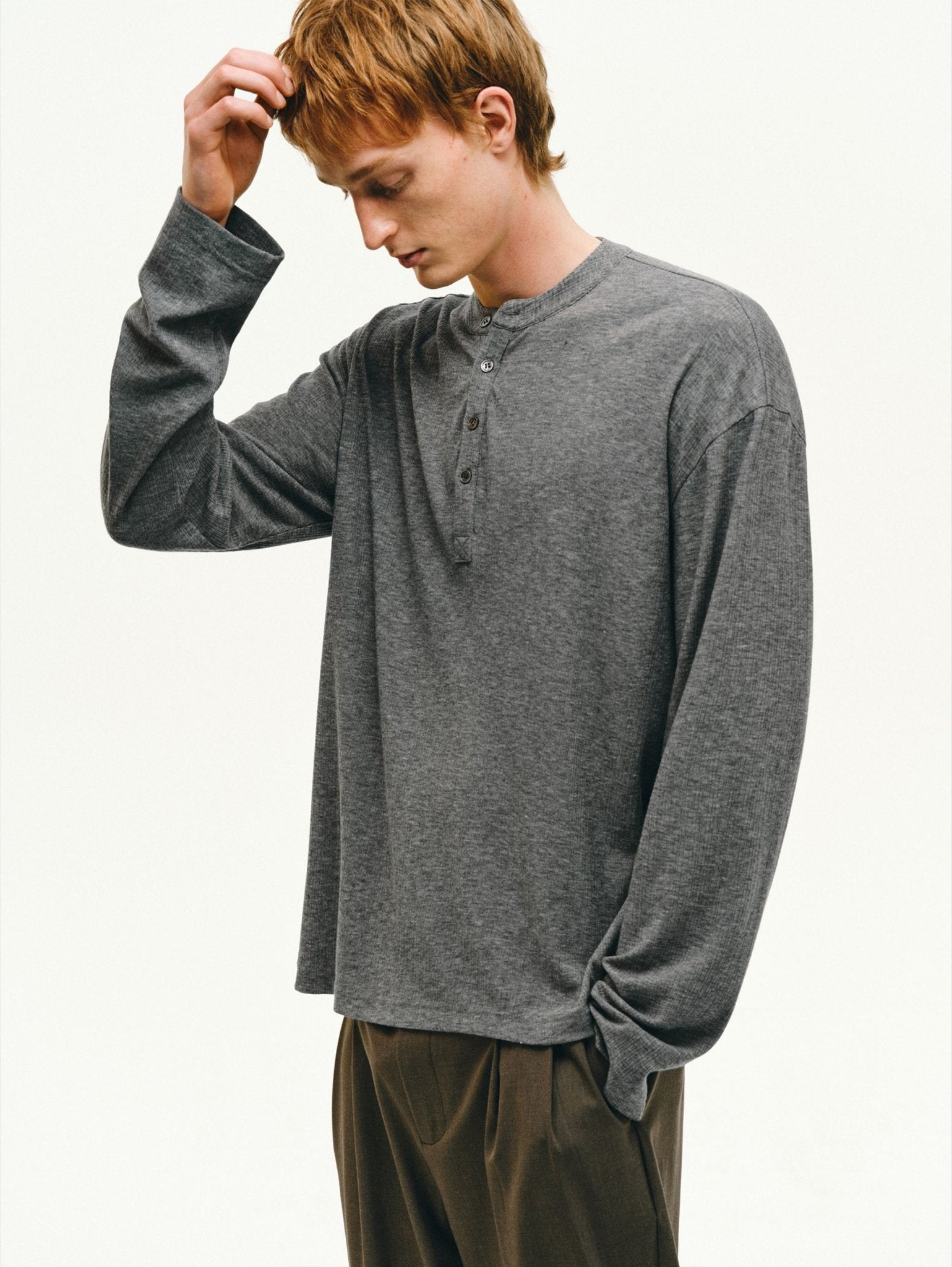 Cashmere-Acetate Henley Long-Sleeve Tee - Somnad