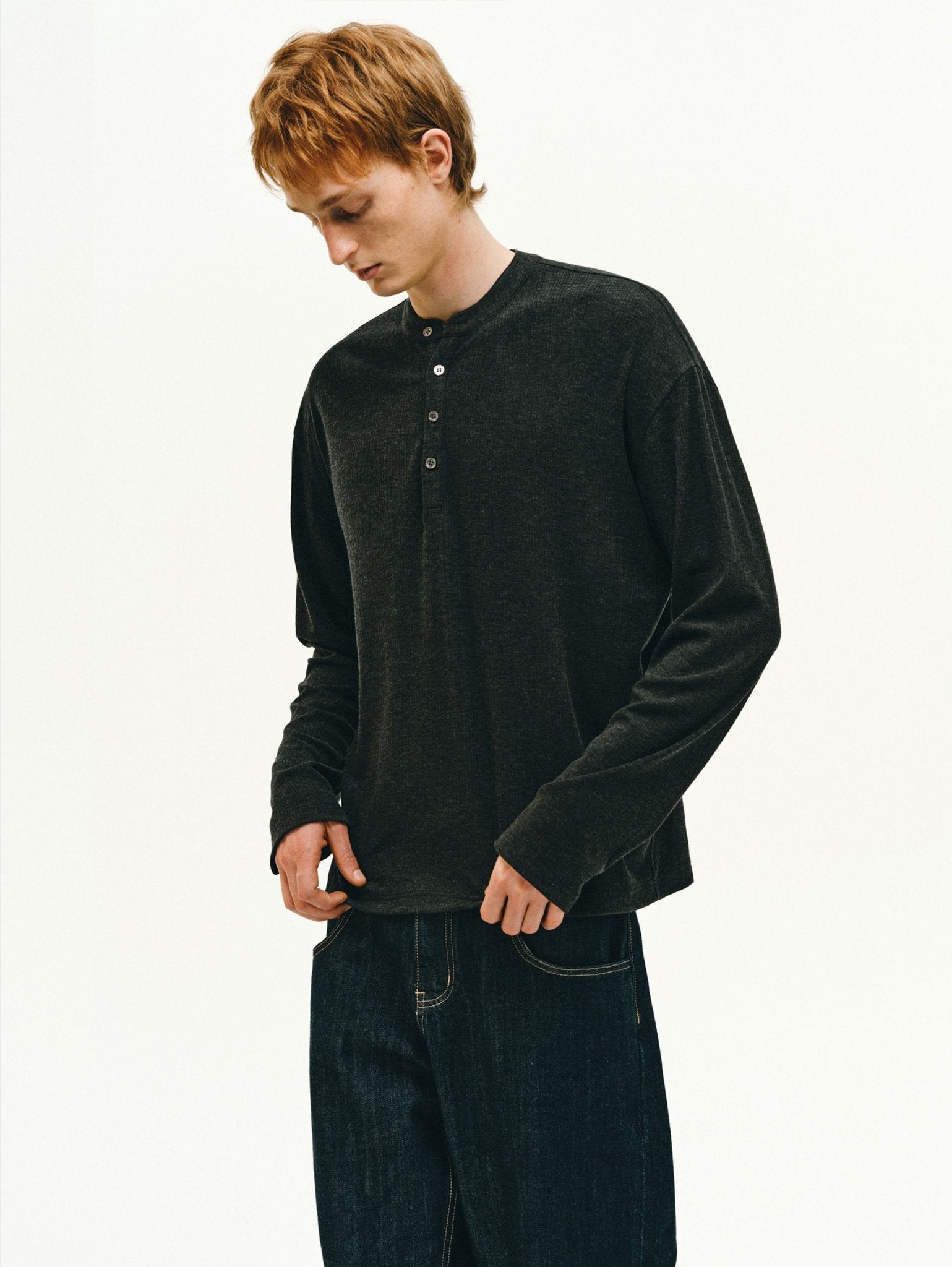 Cashmere-Acetate Henley Long-Sleeve Tee - Somnad