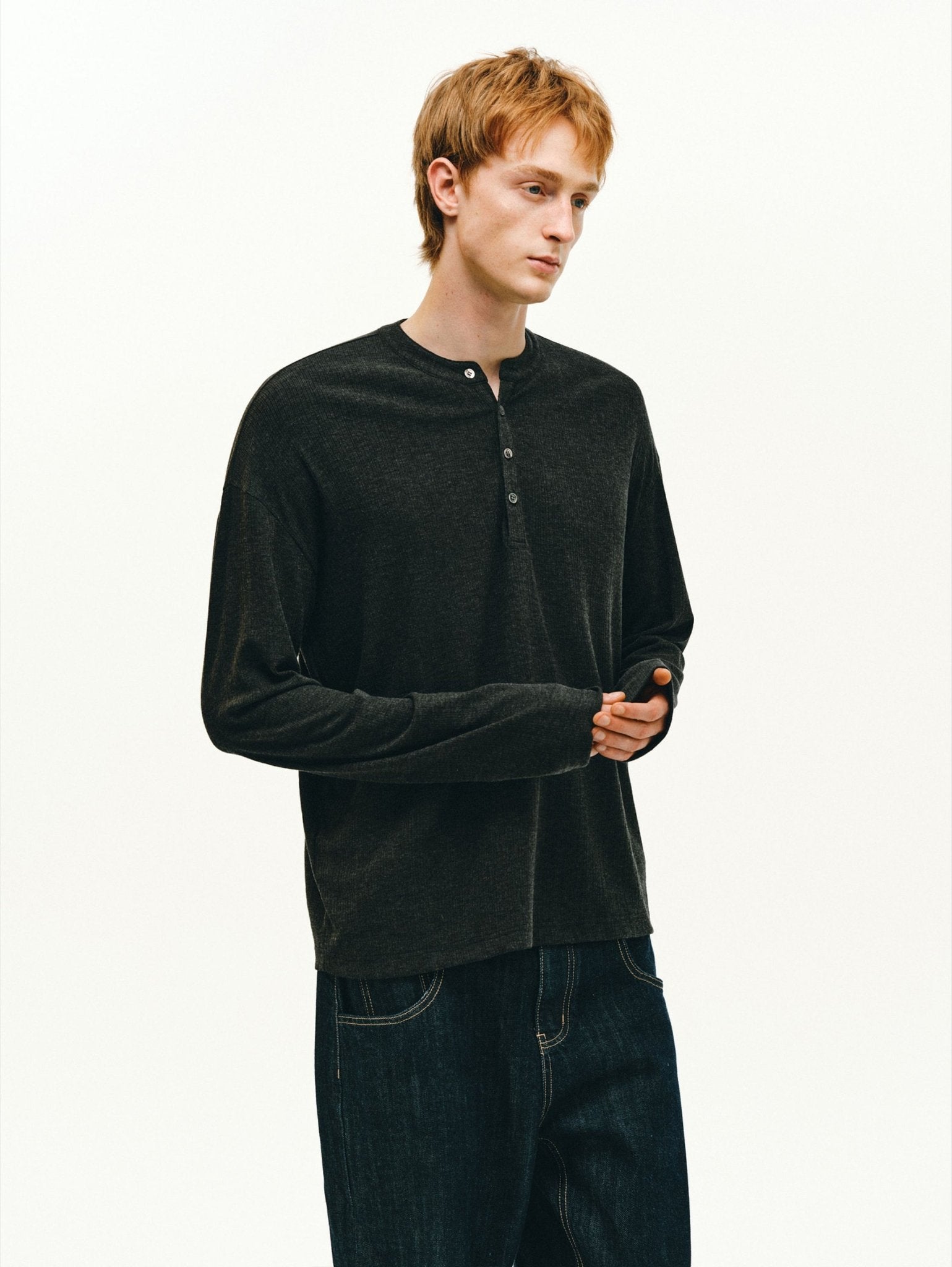 Cashmere-Acetate Henley Long-Sleeve Tee - Somnad