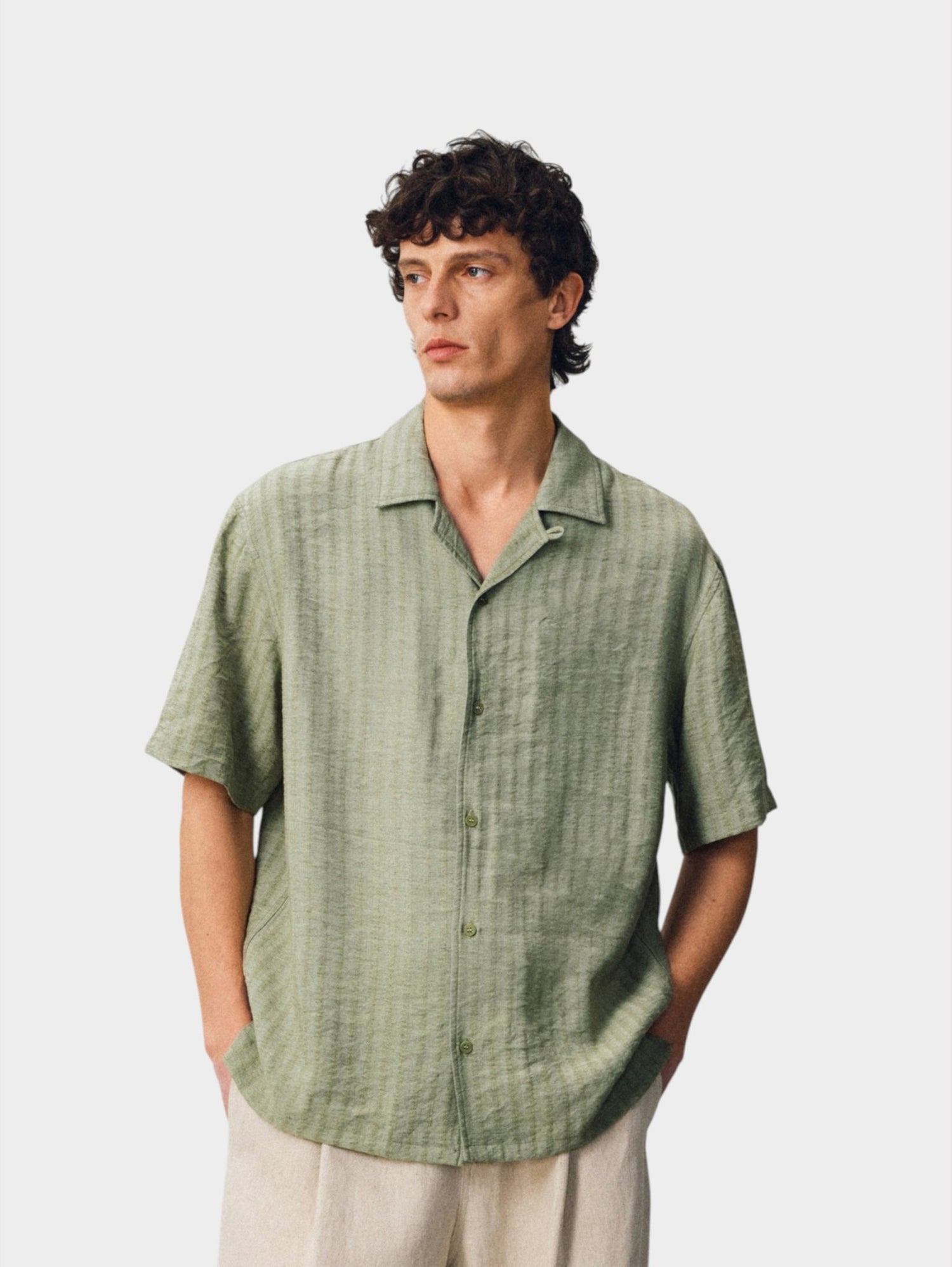 Hemp Stripe Jacquard Camp Shirt - Somnad