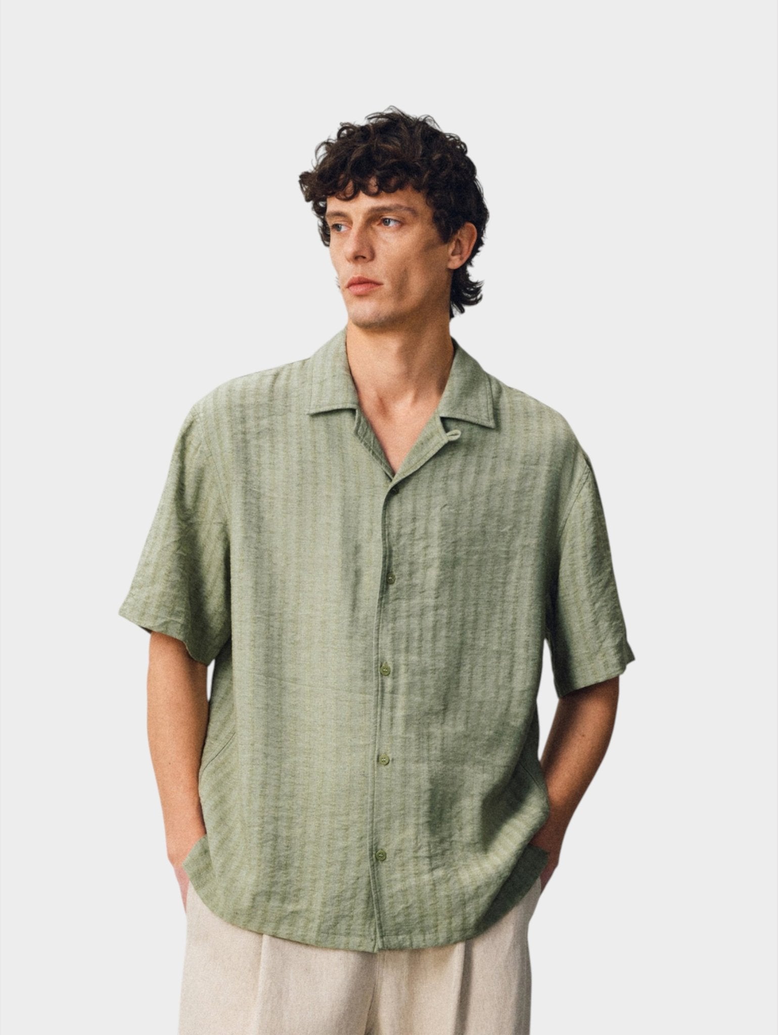 Hemp Stripe Jacquard Camp Shirt - Somnad