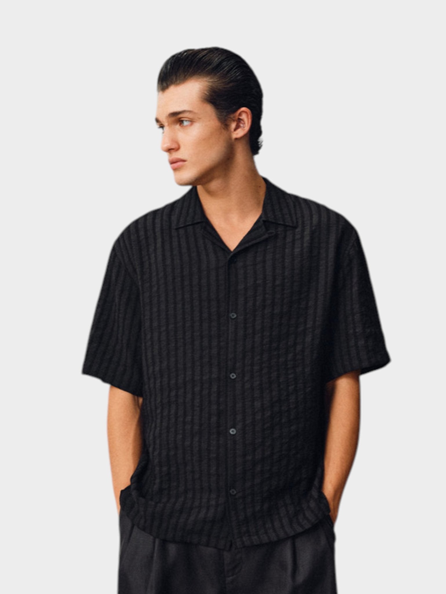 Hemp Stripe Jacquard Camp Shirt - Somnad