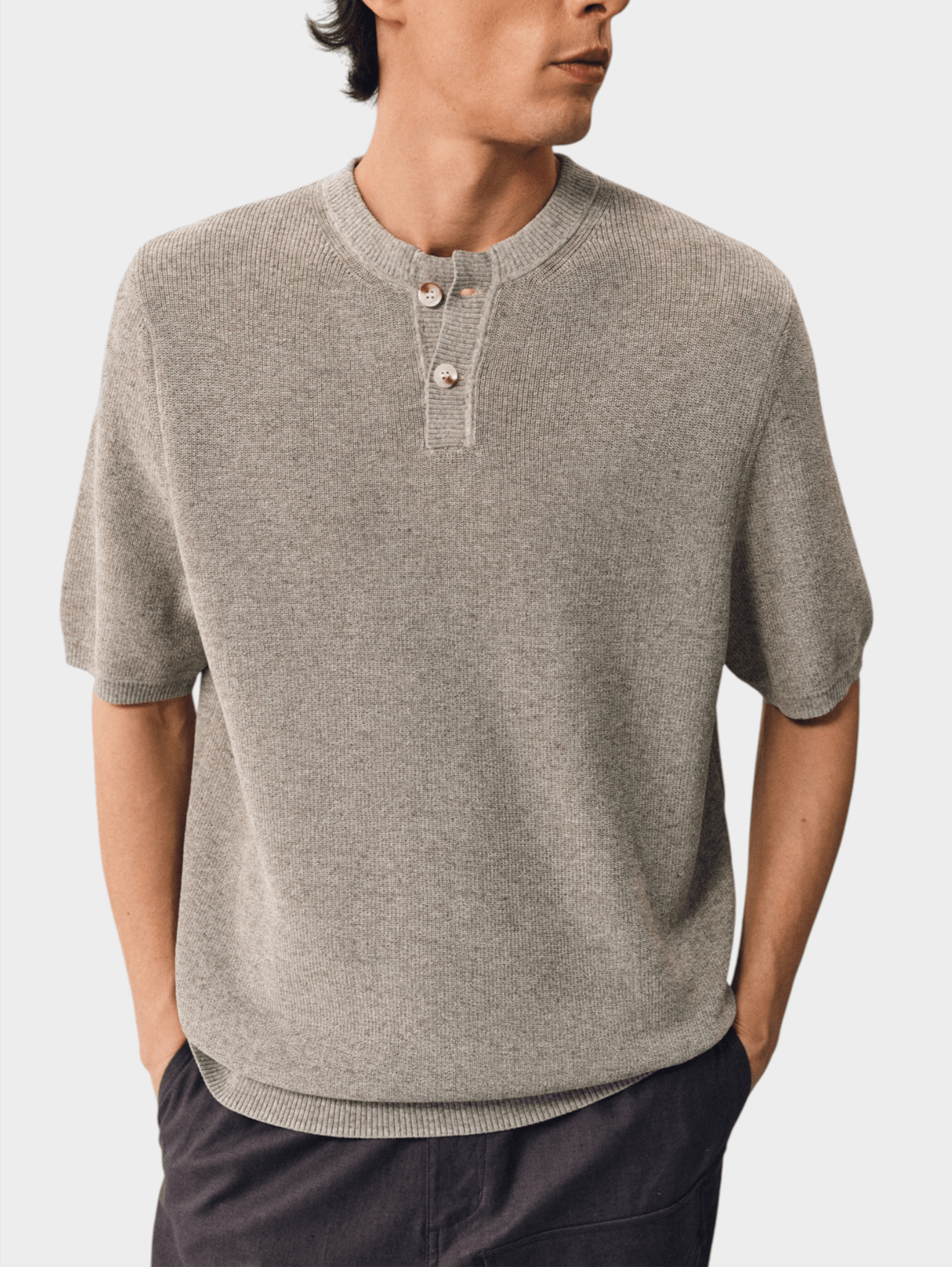 Melange Linen Henley Tee - Somnad