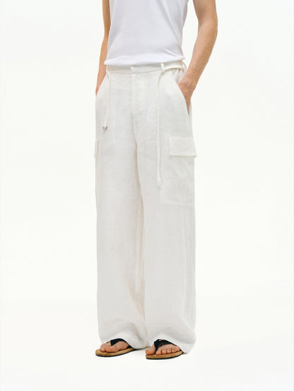 Textured French Linen Cargo Pants - Somnad