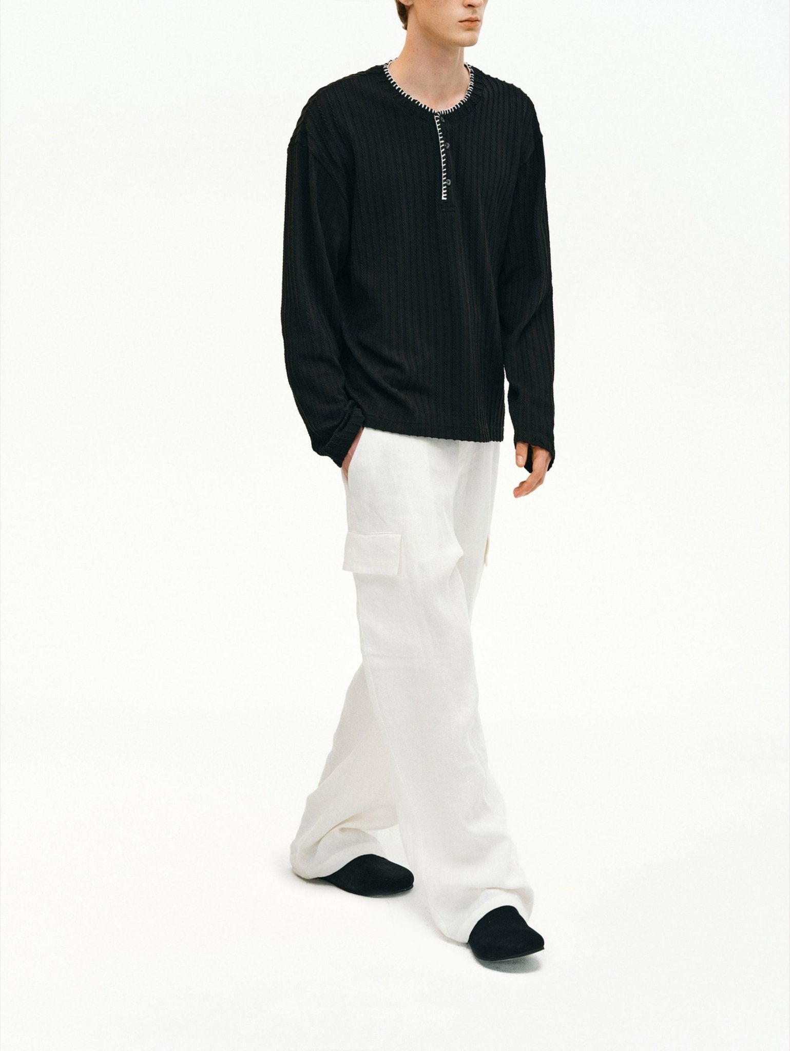 Textured French Linen Cargo Pants - Somnad