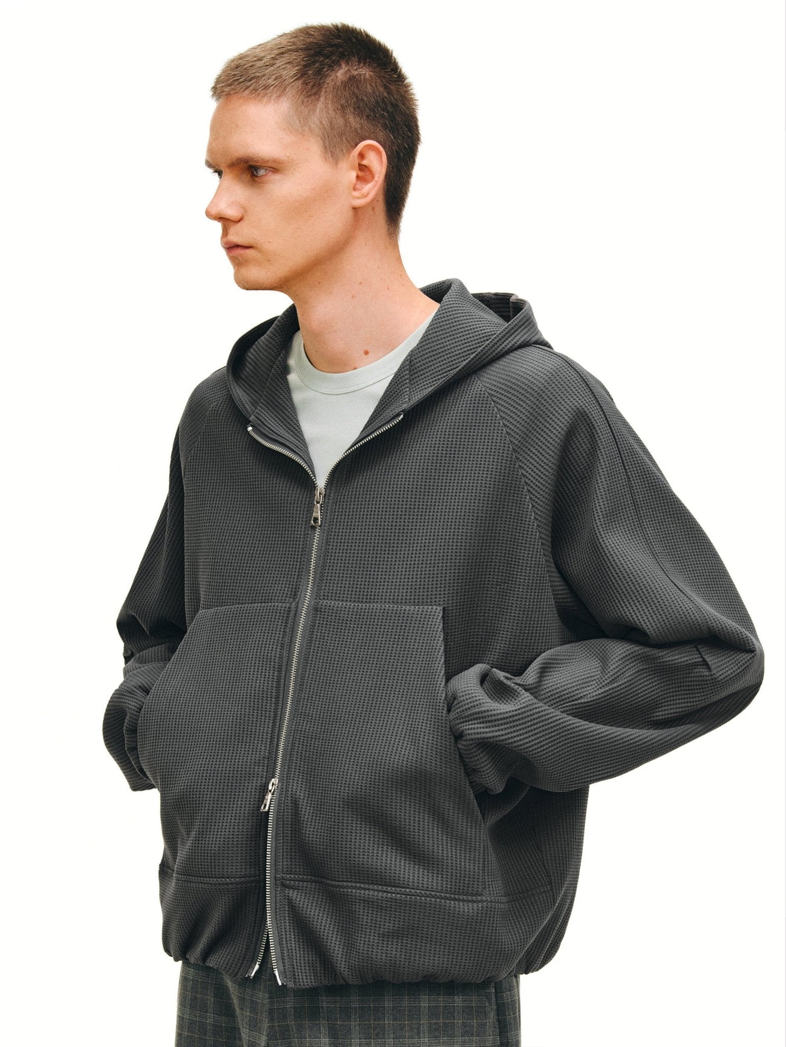 Waffle-Knit Zip-Up Hoodie - Somnad