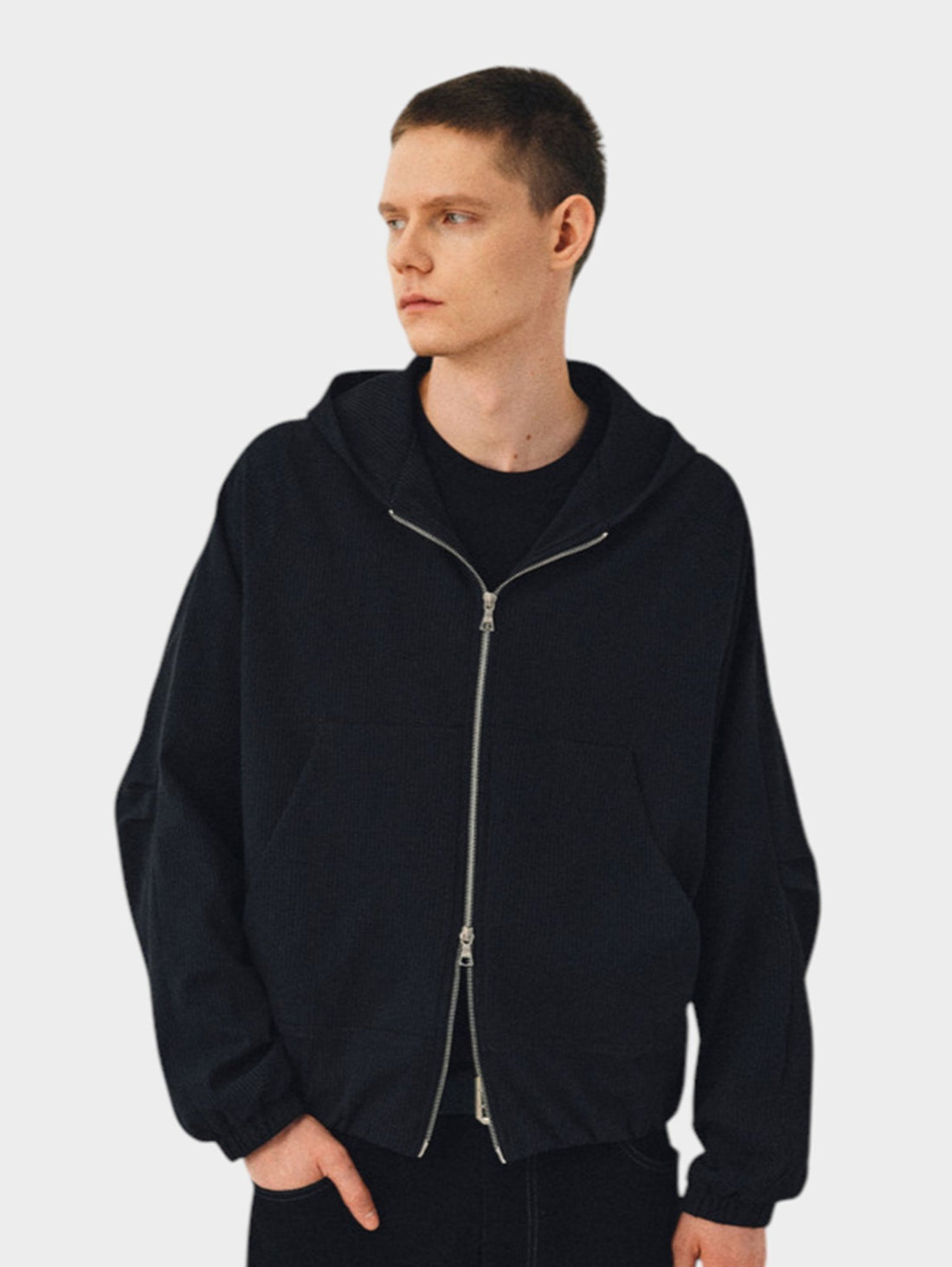 Waffle-Knit Zip-Up Hoodie - Somnad