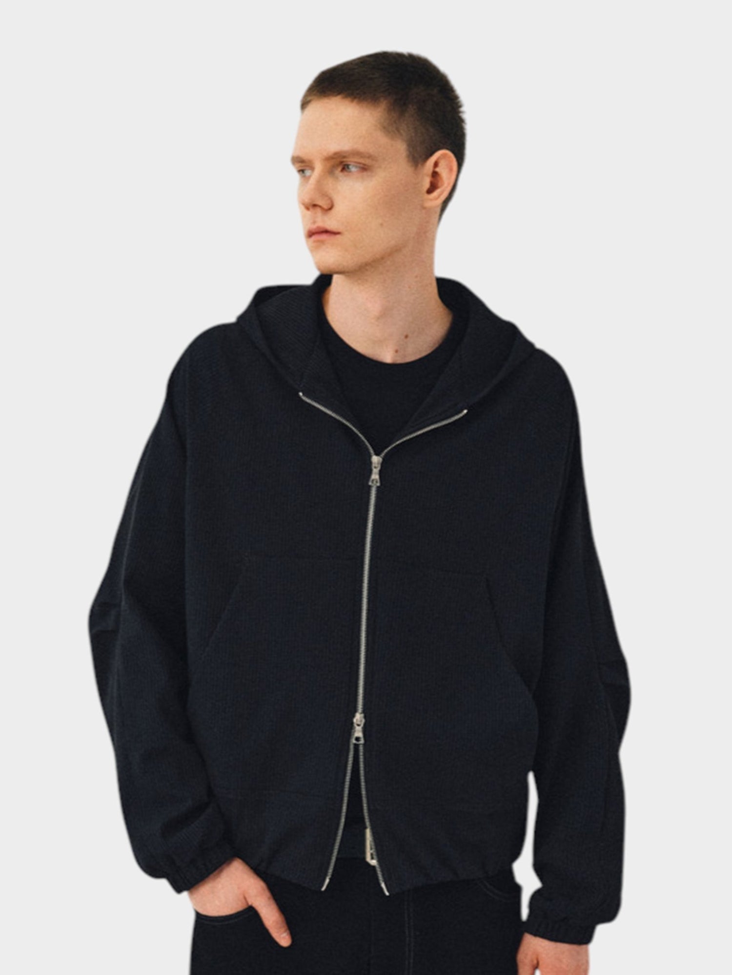 Waffle-Knit Zip-Up Hoodie - Somnad