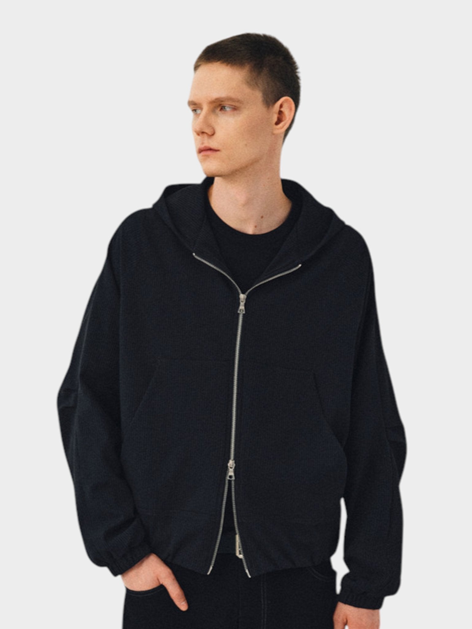 Waffle-Knit Zip-Up Hoodie - Somnad