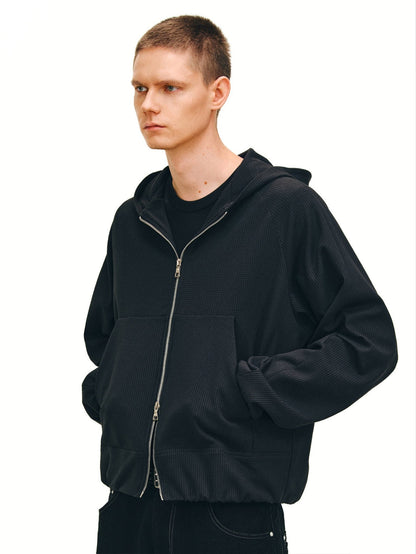 Waffle-Knit Zip-Up Hoodie - Somnad