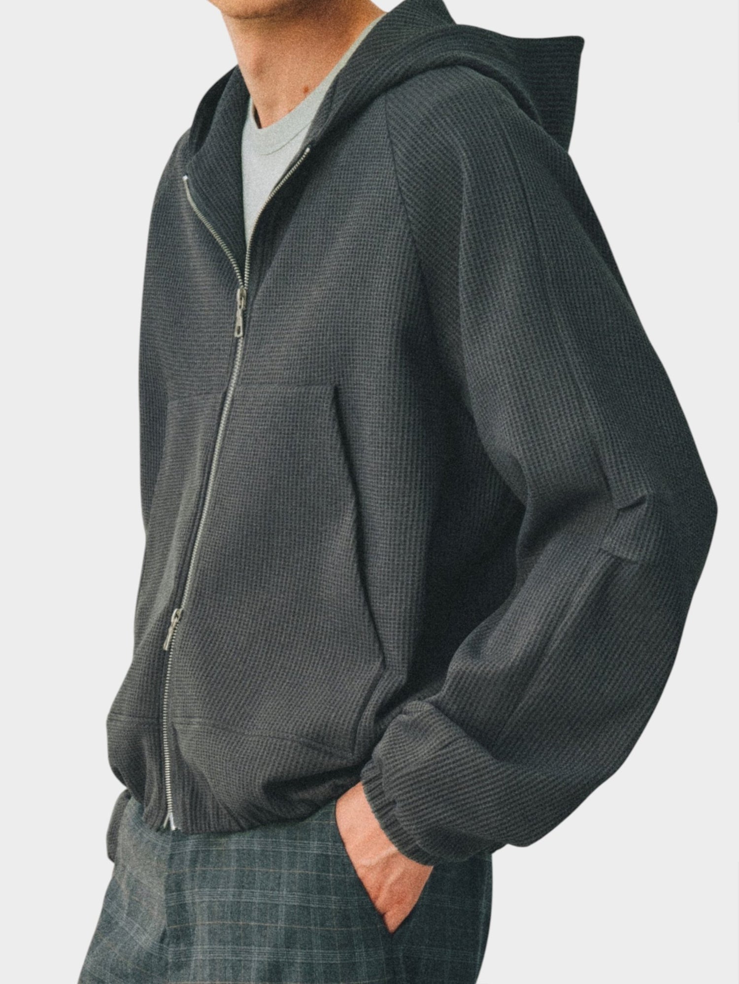 Waffle-Knit Zip-Up Hoodie - Somnad