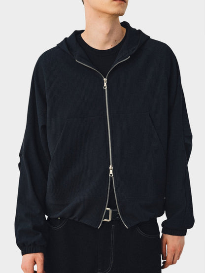 Waffle-Knit Zip-Up Hoodie - Somnad