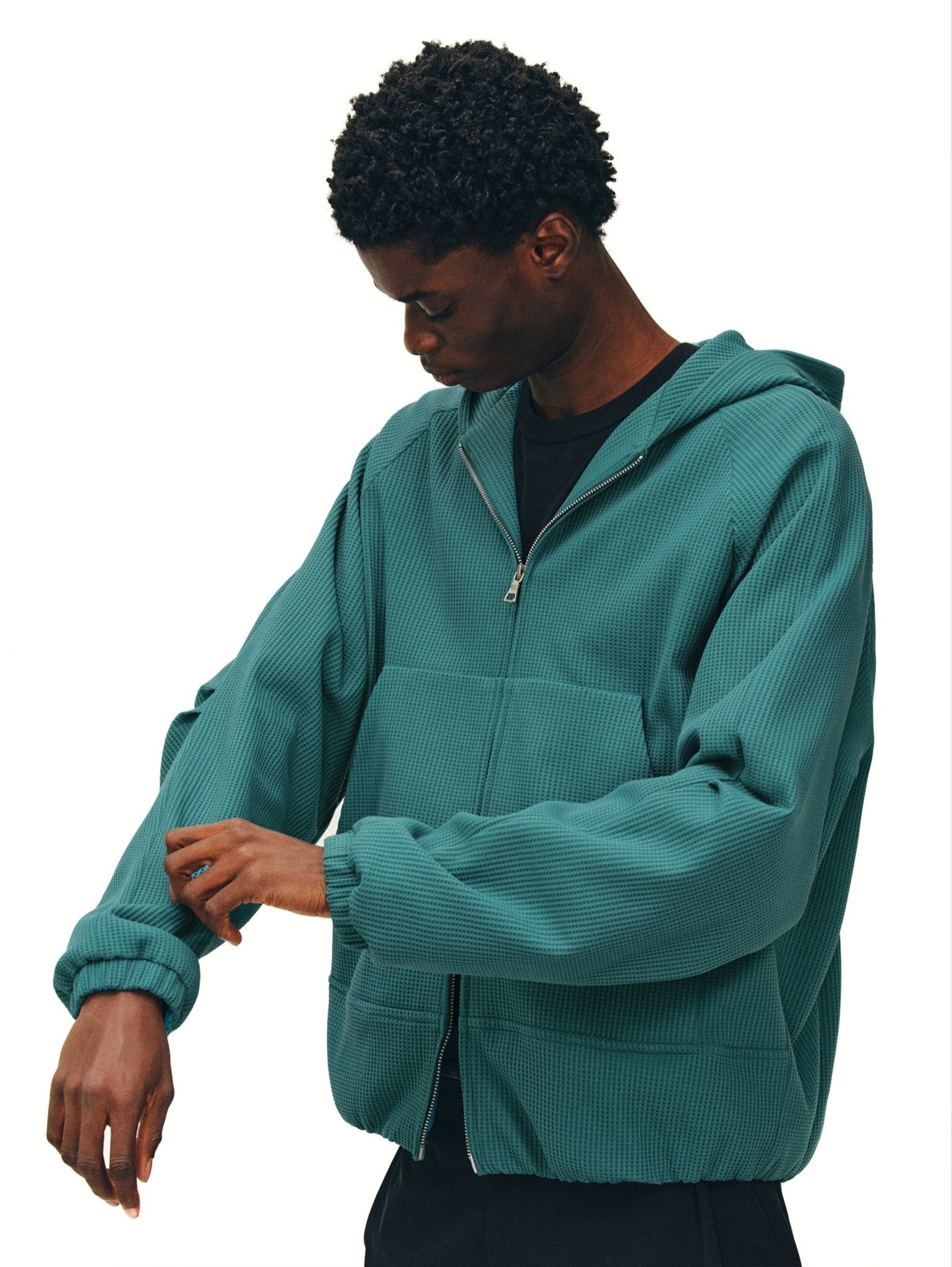 Waffle-Knit Zip-Up Hoodie - Somnad