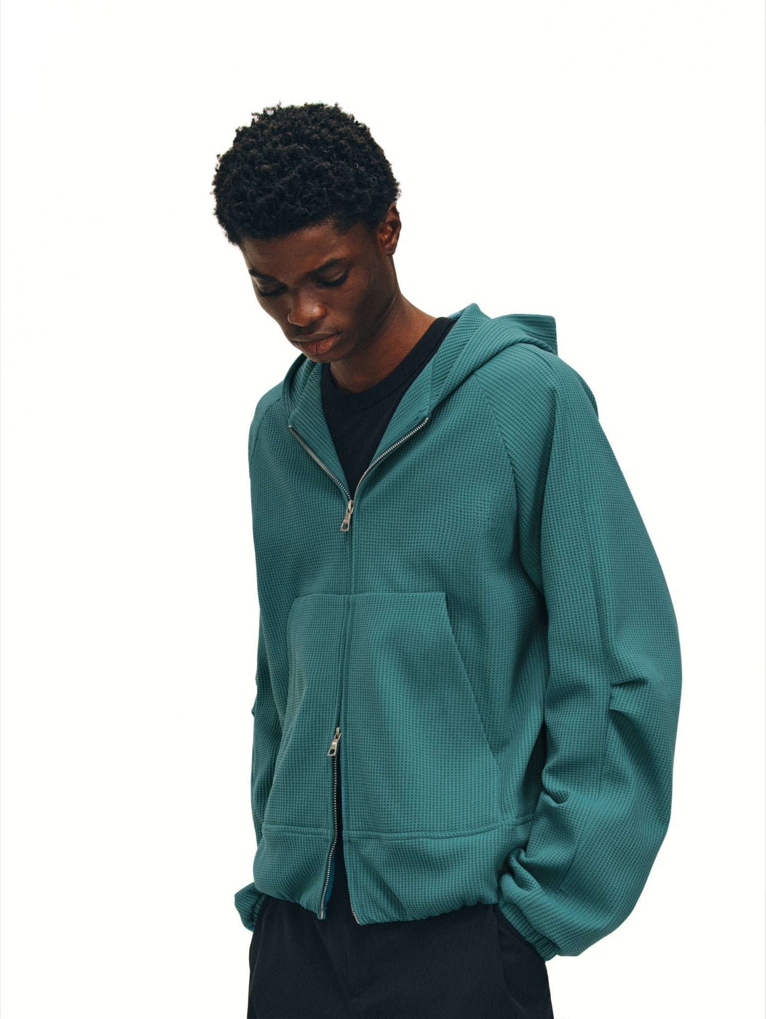 Waffle-Knit Zip-Up Hoodie - Somnad